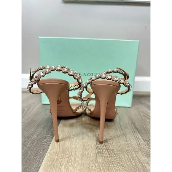 Aquazzura Tequila Crystal-Embellished Leather Sandals in Powder Pink EU40 $1525 - Picture 12 of 15